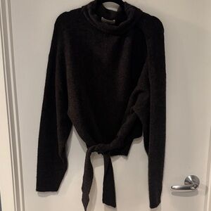 Aritzia Wilfred Charcoal Tie-Front Turtleneck Sweater